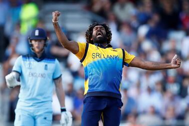 Sri Lanka's Lasith Malinga celebrates taking the wicket of England's Jos Buttler during Sri Lanka's 20-run win at Headingley. Reuters