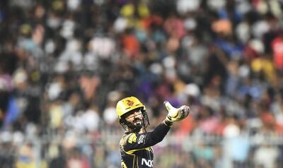 Kolkata Knight Riders captain Dinesh Karthik gestures after loosing his wicket during the 2018 Indian Premier League (IPL) Twenty20 first eliminator cricket match between Kolkata Knight Riders and Rajasthan Royals at the Eden Gardens Cricket Stadium in Kolkata on May 23, 2018.  / AFP PHOTO / Dibyangshu SARKAR / ----IMAGE RESTRICTED TO EDITORIAL USE - STRICTLY NO COMMERCIAL USE----- / GETTYOUT