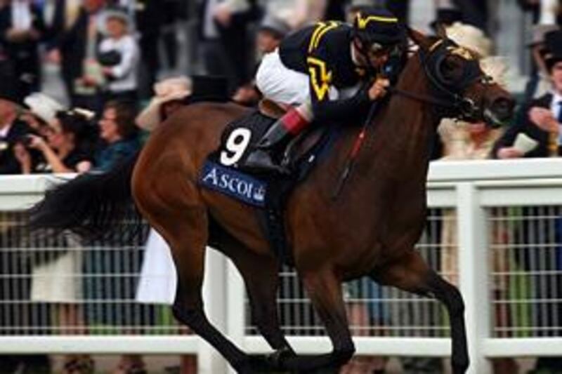 John Velazquez rides Jealous Again to victory in the Queen Mary Stakes Race at Royal Ascot last month.