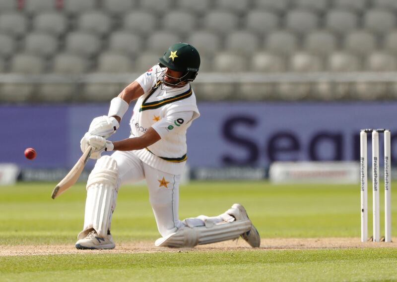 Pakistan's Shan Masood hits a six during Day 2 of the first Test against England at Old Trafford on Thursday, August 6. Masood scored 156 runs off 319 balls. AP