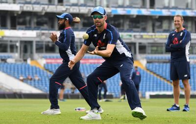 LEEDS, ENGLAND - JULY 16:  Mark Wood of England takes part in a fielding drill during a net session at Headingley on July 16, 2018 in Leeds, England.  (Photo by Gareth Copley/Getty Images)