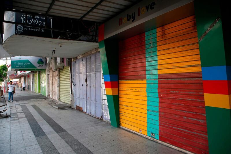 Shops are pictured closed during a general strike in Gaza City.  AFP