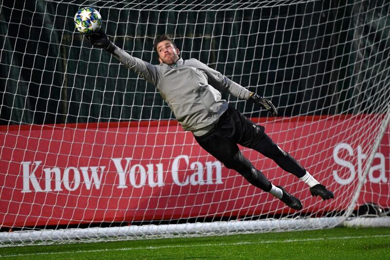 Liverpool goalkeeper Adrian trains at Melwood on Monday. AFP