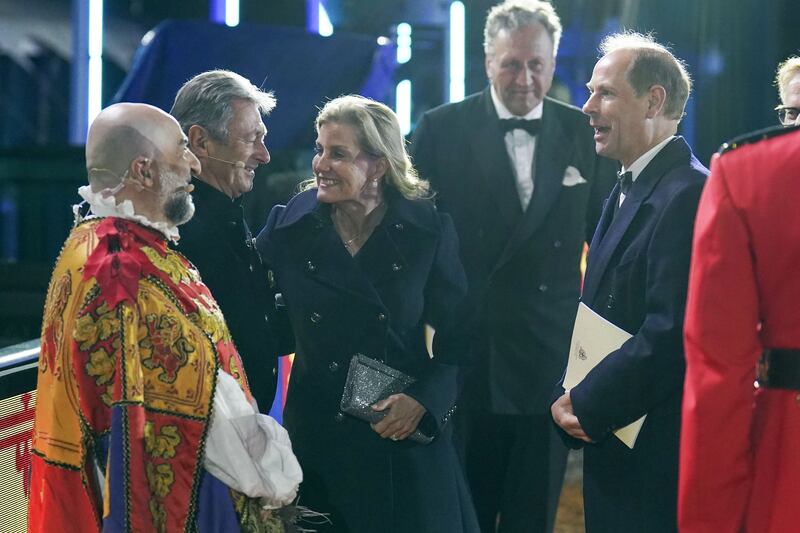 The Earl and Countess of Wessex meet Alan Titchmarsh and Omid Djalili. PA