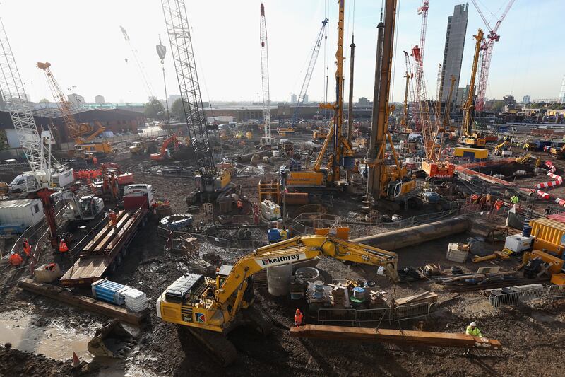 Construction workers being building a new US Embassy in Nine Elms, on the south bank of the Thames, in 2013. Getty Images