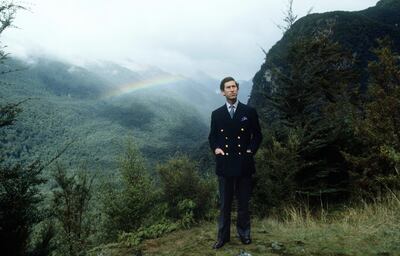 Prince Charles near Lake Manapouri, South Island, during an official visit to New Zealand in 1981. Getty Images