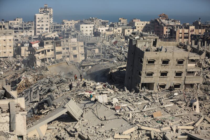 Destroyed houses and buildings around Al Shifa Hospital. Reuters