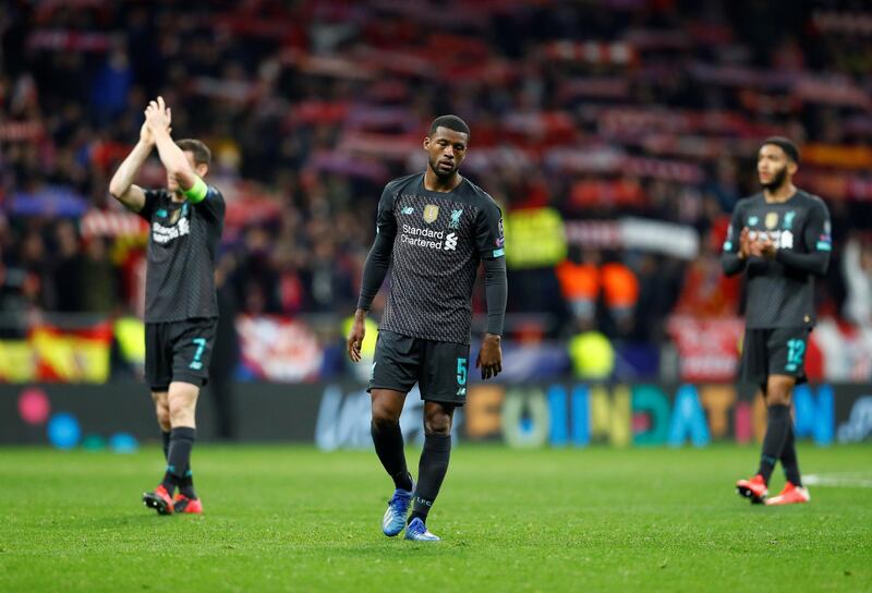 Liverpool's Georginio Wijnaldum looks dejected after the match. Reuters