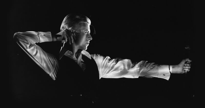 David Bowie Performing as The Thin White Duke on the Station to Station tour, 1976. Photo: John Robert Rowlands / The David Bowie Archive 
