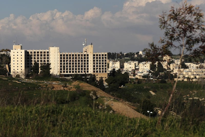 A picture taken on February 24, 2018, shows the building of the former Diplomat Hotel in Jerusalem, considered one of the options to host the new US embassy headquarters after its relocation from Tel Aviv. 
The United States will move its embassy from Tel Aviv to Jerusalem in May 2018 to coincide with Israel's 70th Independence Day according to US officials. / AFP PHOTO / AHMAD GHARABLI