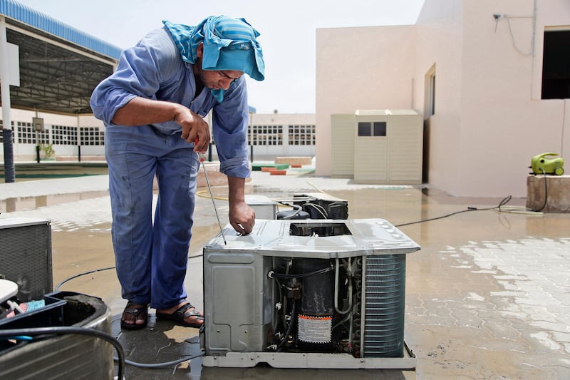 Sharjah, UAE, August 21, 2013:

The Al Arqam school is gearing up for the school year. Today, The National paid the school a visit to see exactly what maintenance was going on. 

Seen here is Junaid cleaning air conditioning units. 


Lee Hoagland/The National. *** Local Caption ***  LH2108_AL_ARQAM_SCHOOL_006.JPG