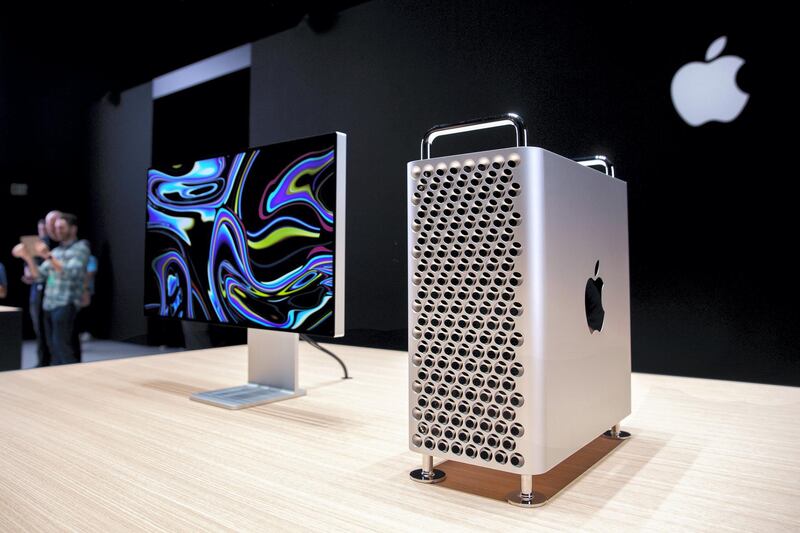 Apple's new Mac Pro sits on display in the showroom during Apple's Worldwide Developer Conference (WWDC) in San Jose, California on June 3, 2019. (Photo by Brittany Hosea-Small / AFP)