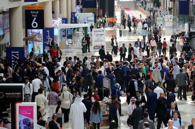 Dubai, United Arab Emirates - October 02, 2018: People arrive at the World Trade Centre for Cityscape Global 2018. Tuesday, October 2nd, 2018 at World Trade Centre, Dubai. Chris Whiteoak / The National