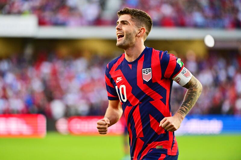 Christian Pulisic celebrates after scoring during the United States' 5-1 win over Panama in the World Cup qualifier at the Exploria Stadium in Orlando, Florida, on March 27, 2022. AFP