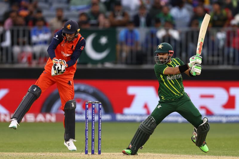 Mohammad Rizwan bats in Perth. Getty