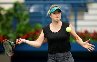 epa07380268 Elina Svitolina of Ukraine in action against Ons Jabeur of Tunisia during their second round match of the Dubai Duty Free Tennis WTA Championships 2019 in Dubai, United Arab Emirates, 19 February 2019.  EPA/ALI HAIDER