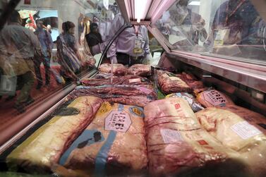 Halal beef and lamb on display at a food event at the Dubai World Trade Centre. Pawan Singh/The National