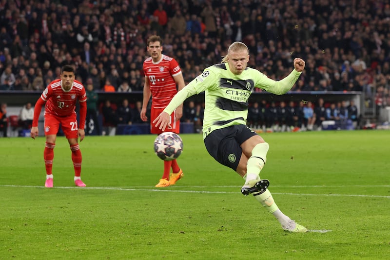 Erling Haaland of Manchester City misses a penalty in the first half. Getty 