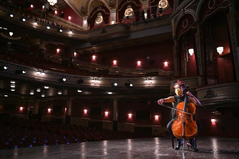 Korean born cellist Su-A-Lee takes part in the unveiling of the Edinburgh International Festival My Light Shines On at the Festival Theatre in Edinburgh, Scotland. Getty Images