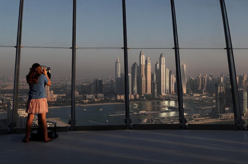 A cityscape from the observation deck of The View at The Palm Jumeirah in Dubai AP