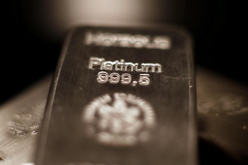 FILE PHOTO: Platinum bars are stacked at the safe deposit boxes room of the ProAurum gold house in Munich, Germany March 6, 2014.     REUTERS/Michael Dalder/File Photo/File Photo