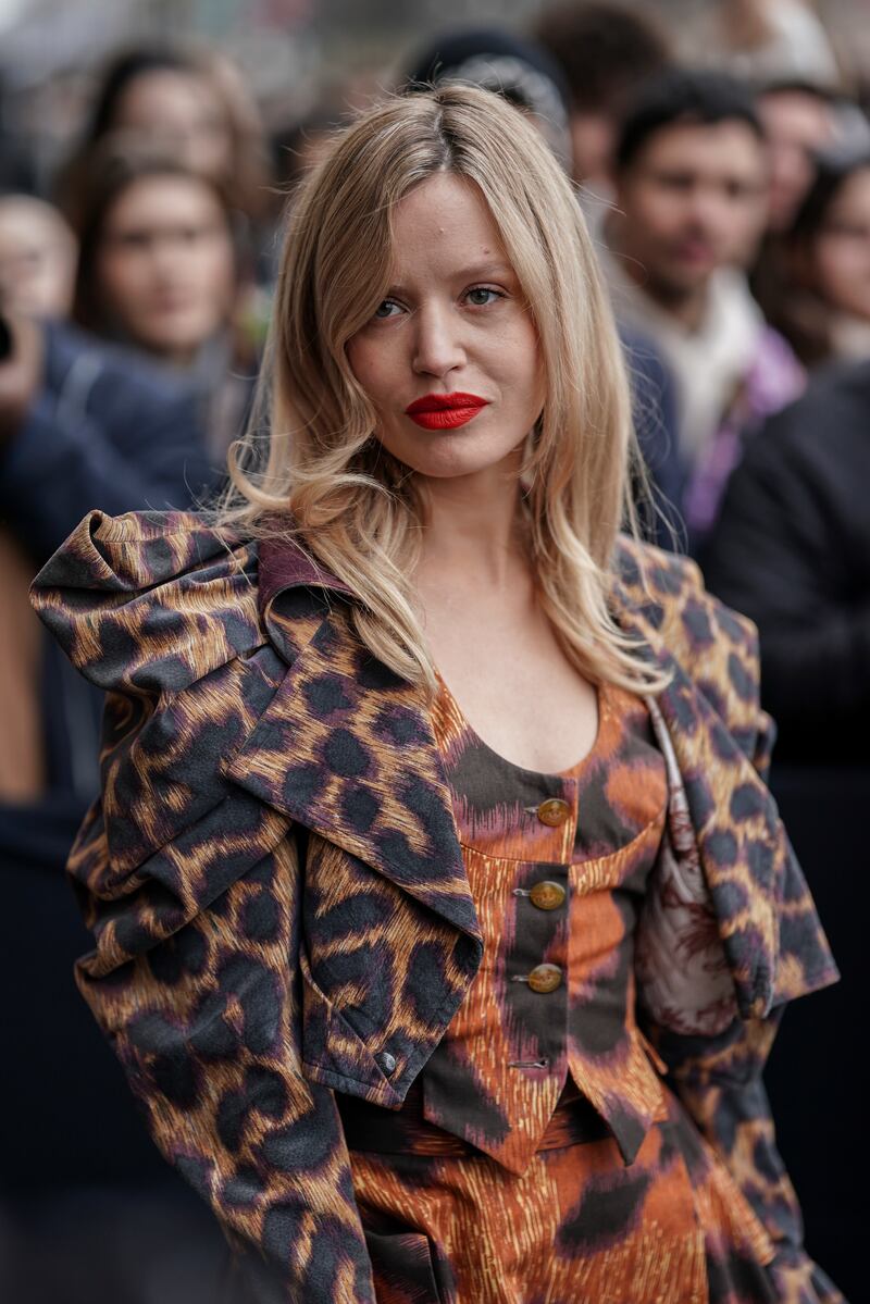 Georgia May Jagger arrives at the Vivienne Westwood show. AP