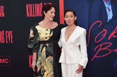 Irish actress Fiona Shaw, left, and Canadian actress Sandra Oh arrive for BBC America and AMC's 'Killing Eve' season 2 premiere. AFP