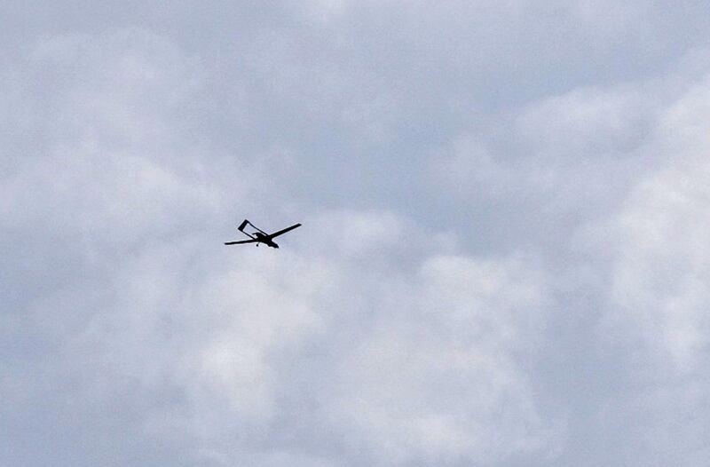 A Turkish-made drone flying over the sky in the northern Syrian region of Afrin. George Ourfalian / AFP