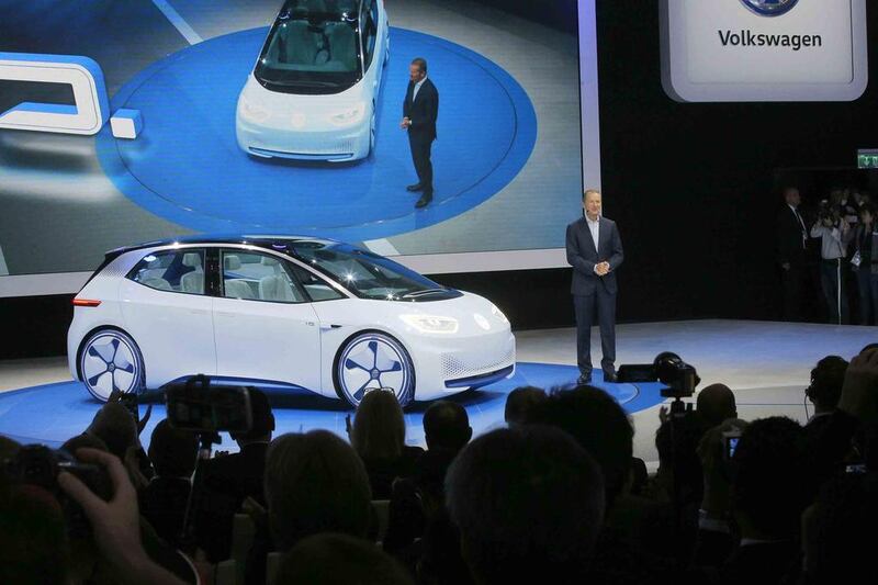 The VW chief executive Herbert Deiss introduces the new ID electric car. Michel Euler / AP