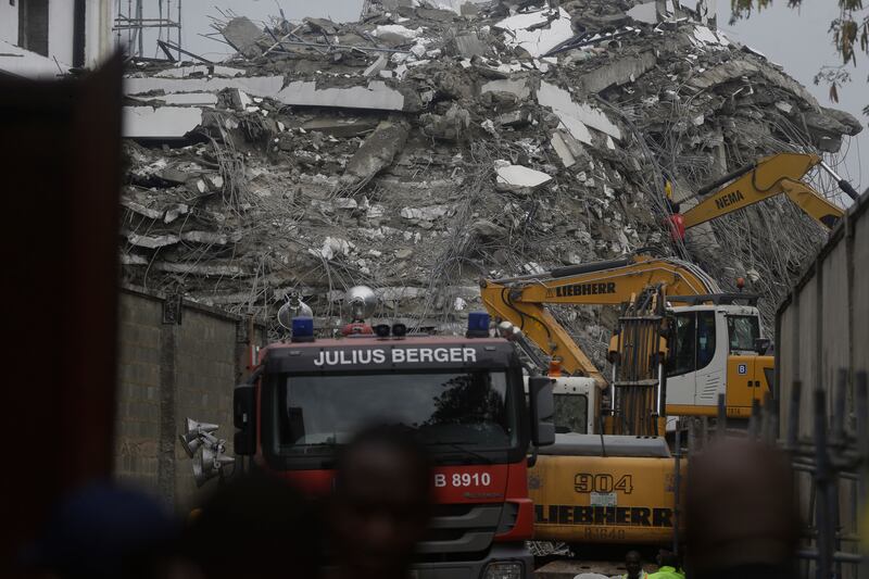 A view of the rubble of the collapsed building. Authorities in Nigeria's largest city said the owner of the building has been arrested. AP