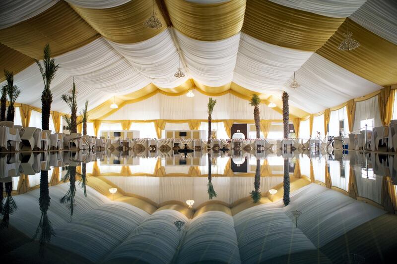 Abu Dhabi, United Arab Emirates, June 6, 2016:    Ramadan tent seen during final preparations ahead of tonights first iftar at the Le Royal Meridien hotel in Abu Dhabi on June 6, 2016. Iftar is the meal that breaks the fast after the sun goes down during the holy month of Ramadan. Christopher Pike / The National

Job ID: 74986
Reporter: Hala Khalaf
Section: News
Keywords:  *** Local Caption ***  CP0606-na-ramadan-tent08.JPG