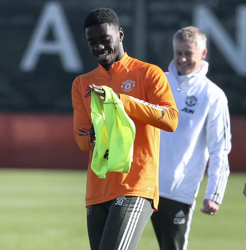 MANCHESTER, ENGLAND - FEBRUARY 26: (EXCLUSIVE COVERAGE) Axel Tuanzebe of Manchester United in action during a first team training session at Aon Training Complex on February 26, 2021 in Manchester, England. (Photo by Matthew Peters/Manchester United via Getty Images)