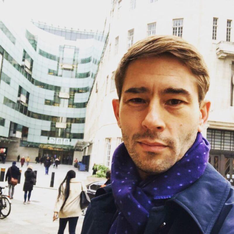 Timur Siraziev standing outside the headquarters of the BBC (Instagram)