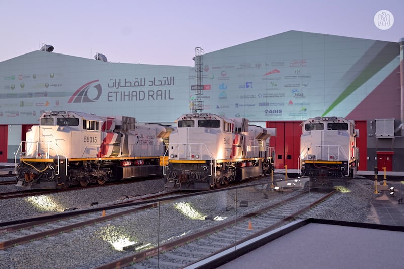 The freight trains have a capacity of transporting 60 million tonnes of goods per year and can run up to 120kph. Photo: Abu Dhabi Media Office