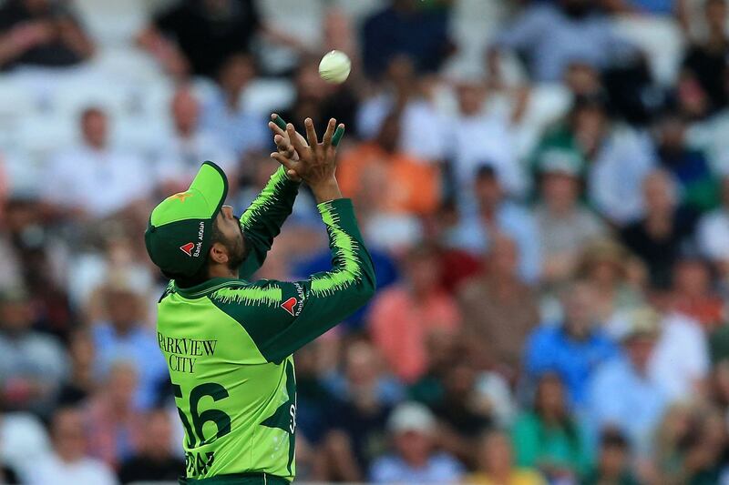 Pakistan's Babar Azam catches out England's Jason Roy.