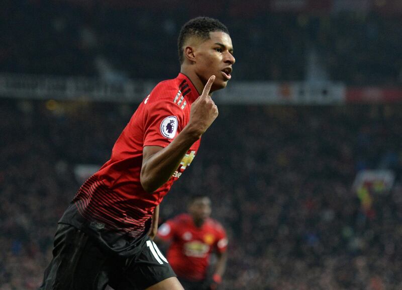 Soccer Football - Premier League - Manchester United v Brighton & Hove Albion - Old Trafford, Manchester, Britain - January 19, 2019  Manchester United's Marcus Rashford celebrates scoring their second goal        REUTERS/Peter Powell  EDITORIAL USE ONLY. No use with unauthorized audio, video, data, fixture lists, club/league logos or "live" services. Online in-match use limited to 75 images, no video emulation. No use in betting, games or single club/league/player publications.  Please contact your account representative for further details.