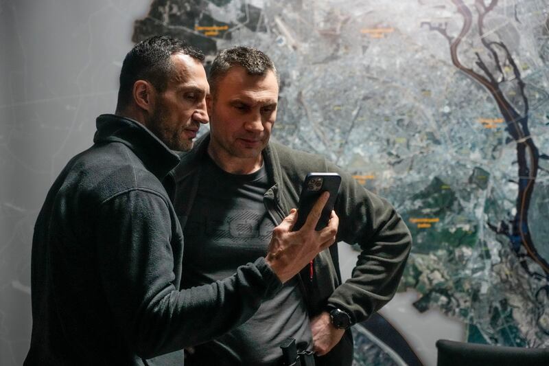 Vitali Klitschko, Mayor of Kiev and former heavyweight boxing champion, right, and his brother, Wladimir. AP