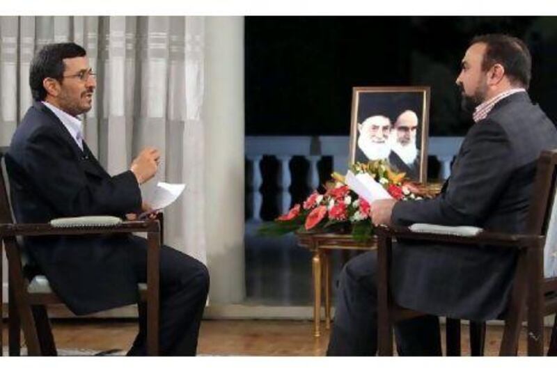 Iranian President Mahmoud Ahmadinejad during an interview on the state television network IRIB.