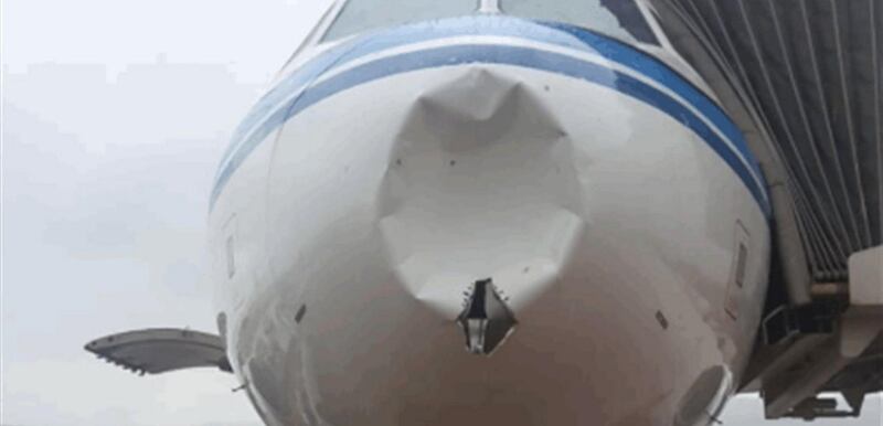 Photos of the damaged plane have been widely circulated on Twitter. Photo: Twitter 
