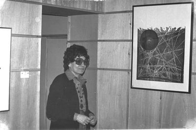 Helmy during a 1979 solo exhibition at the Goethe Institute in Cairo. Photo: Estate of Menhat Helmy