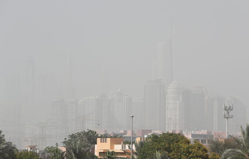 Jumeirah Lake Towers during the sandstorm in Dubai. Pawan Singh / The National