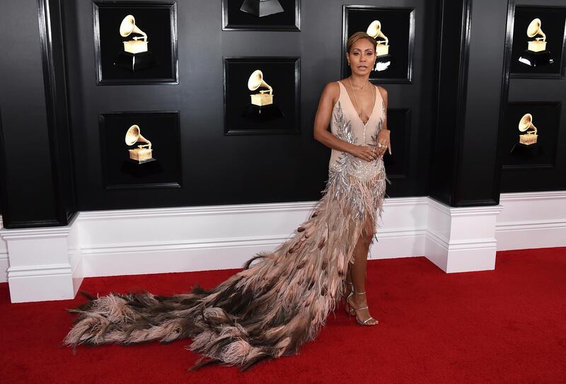 Jada Pinkett Smith wore a vintage dress, from her own personal collection for music's biggest red carpet of the year. Photo: AP