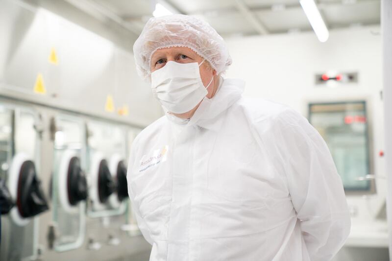 Boris Johnson during his tour of the facility. Getty Images