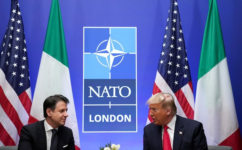 Donald Trump and Italian Prime Minister Giuseppe Conte meet on the sidelines of the Nato summit in Watford. Reuters