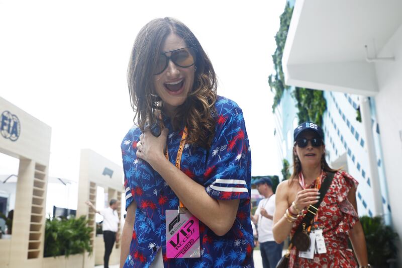 Actor Kathryn Hahn smiles in the paddock ahead of the F1 Grand Prix of Miami. AFP