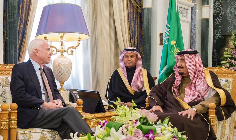 Saudi King Salman with US Senator John McCainin the capital Riyadh. AFP / Saudi Royal Palace 