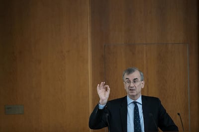 Francois Villeroy de Galhau, governor of the Bank of France, gestures during a keynote speech at the Bundesbank European money and finance forum in Frankfurt, Germany, on Thursday, Feb. 8, 2018. Cryptocurrencies won’t simply disappear and authorities need to become more familiar with them, Federal Reserve Bank of Dallas President Robert Kaplan said. Photographer: Krisztian Bocsi/Bloomberg