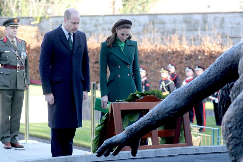 Prince William and Catherine, Duchess of Cambridge attend a commemorative wreath-laying ceremony in the Garden of Remembrance during their visit to Dublin. Reuters