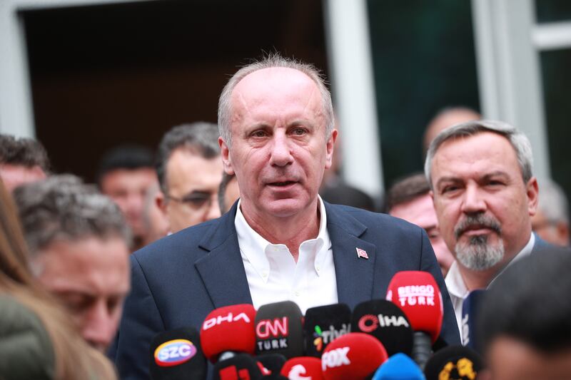 Muharrem Ince, leader of Turkey's Homeland Party, announces his withdrawal from the presidential race on May 11. EPA