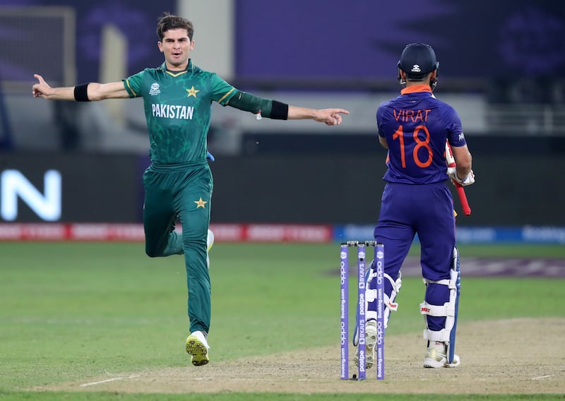 India's Virat Kohli is caught behind off the bowling of Pakistan's Shaheen Afridi during 2021 T20 World Cup at the Dubai International Stadium. Chris Whiteoak / The National